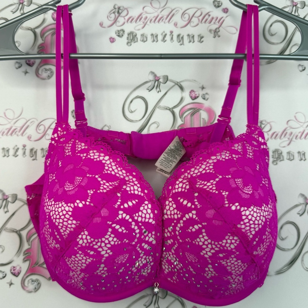 La senza bra rhinestone crystal diamonds Lace Underwire Bra in Vibrant Pink
